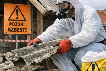 Odstraňovaání azbestu. Generováno AI.